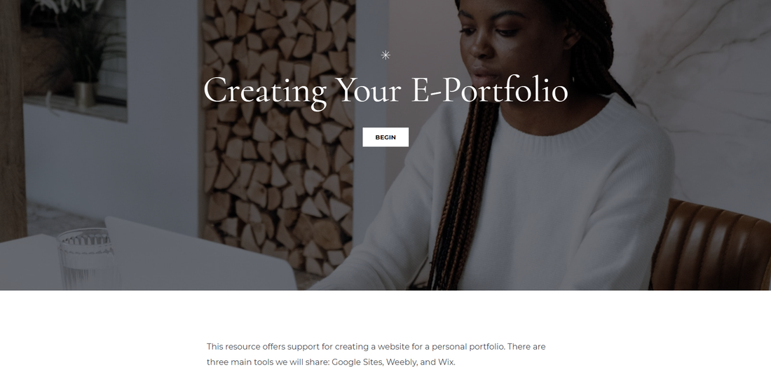 Screenshot of the e-portfolio resources guide showing a person working on a laptop